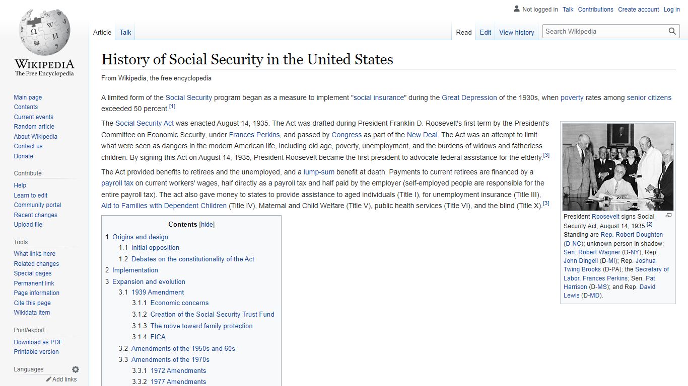 History of Social Security in the United States - Wikipedia